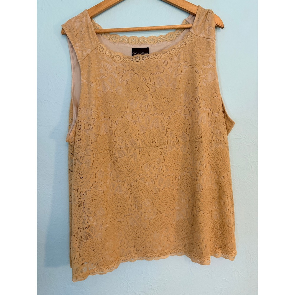 UnderCover Agent Lace Tank Top 3X Tan Floral Fairy Romantic Cottagecore Feminine